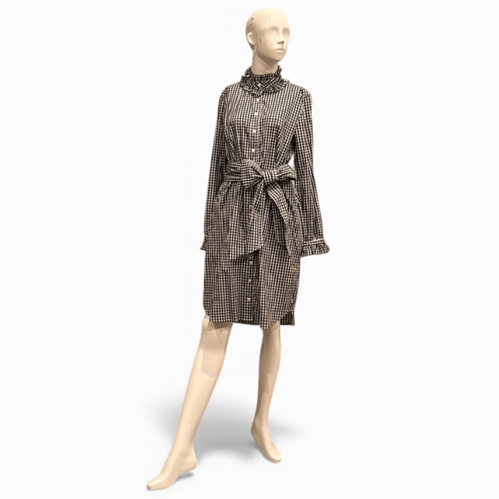 J. Crew Blue Black and White Gingham Ruffle Collar Shirtdress approx size 8 - Picture 4 of 14